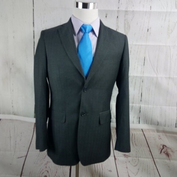 Ferrecci Uomo Italian 36R 2 Button Slim Gray Striped 2pc Suit 40x30 Flat Front - Picture 3 of 13